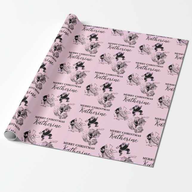 Anpassningsbar JulVintage Rosa Presentpapper (Utrullad)