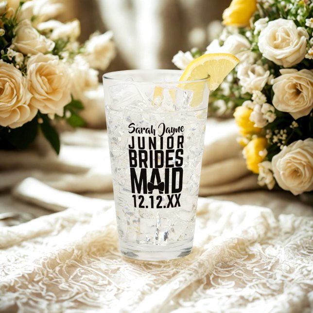 Anpassningsbar Junior Bridesmaid Namn Keepsakglass Glaskopp (For the Junior Bridesmaid in your bridal party, Just add her name and your wedding date)