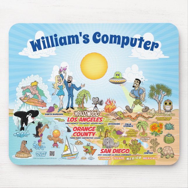 Anpassningsbar Kaliforniens Tecknad-musknapp Musmatta (Framsidan)