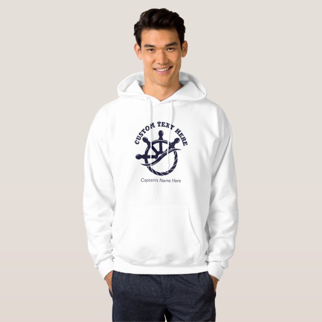 Anpassningsbar kapten Boat Nautical Gift Hoodie (Hel framsida)