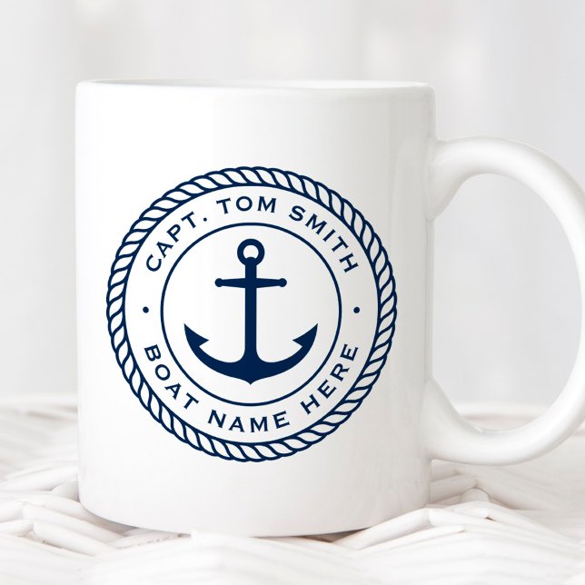 Anpassningsbar kapten och namn ankarrep gräns kaffemugg (Skapare uppladdad)