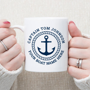 Anpassningsbar kaptenen och båten namn ankare och kaffemugg