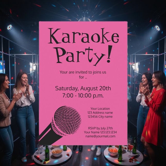 Anpassningsbar karaoke-partikbjudanden med mikrofo inbjudningar (karaoke party invitation template)