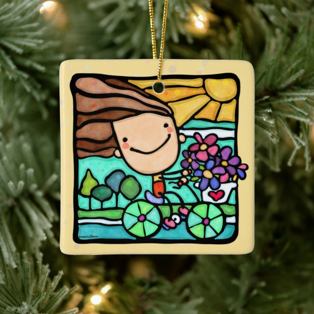 Anpassningsbar Kärlek Bicycle Riding Girl Ride Bik Julgransprydnad Keramik (Träd)