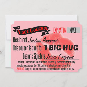 ANPASSNINGSBAR Kärlek-kupong för en BIG HUG
