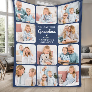 Anpassningsbar Kärlek You Grandma Modern Navy Blue Fleecefilt