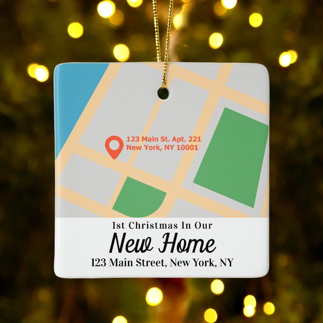 Anpassningsbar Karta Adress Första julen - nytt he Julgransprydnad Keramik (Custom Map Address First Christmas New Home Ceramic Ornament
)