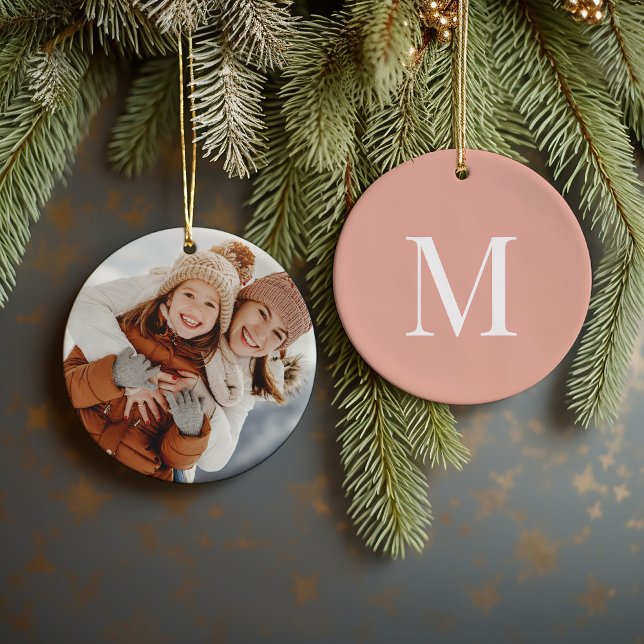 Anpassningsbar Keepsaké Photo och Monogram jul Julgransprydnad Keramik (Skapare uppladdad)