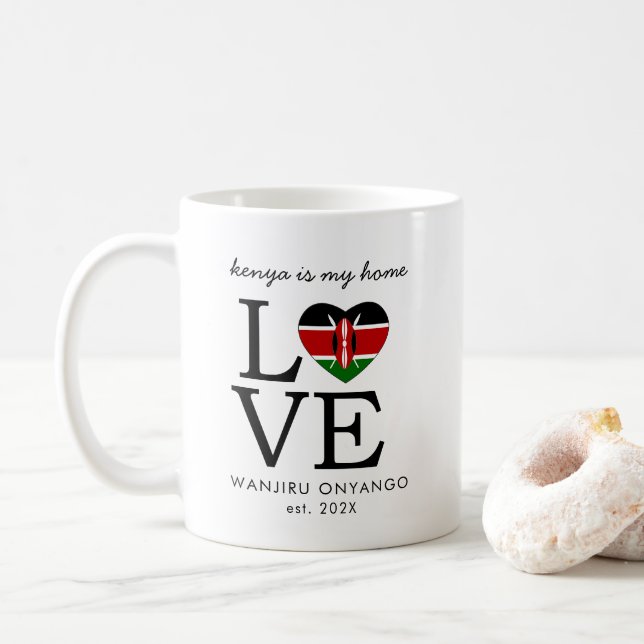 Anpassningsbar Kenya Flagga Heart Kaffemugg (Med munk)