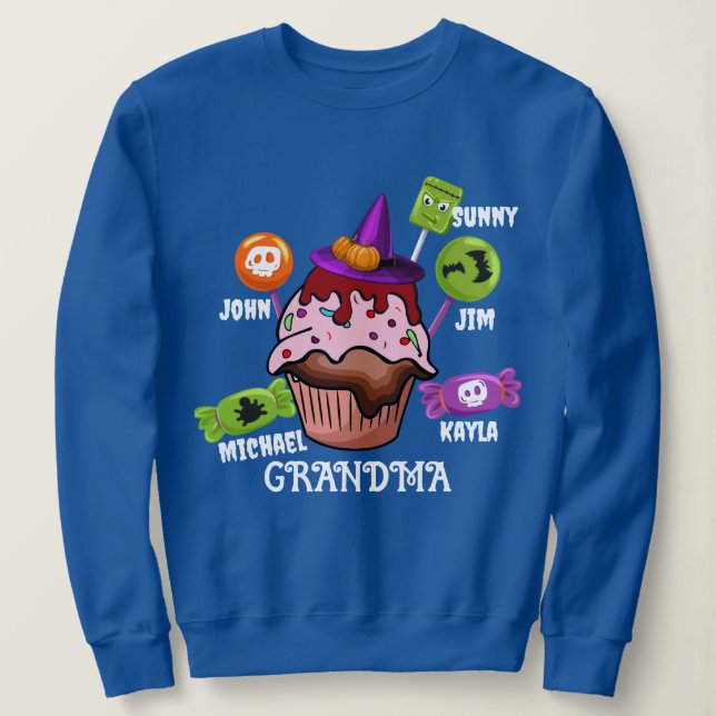 Anpassningsbar Kid Namn Grandma Nana Halloween Can T Shirt (Design framsida)