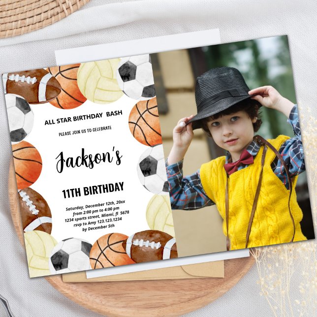 Anpassningsbar Kids All-Star Party Inbjudan (Sports Birthday Invitations with photo)
