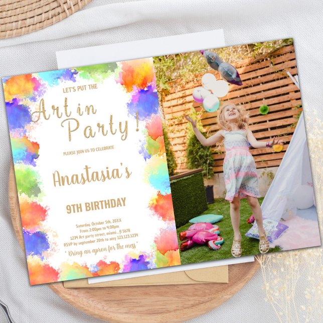 Anpassningsbar Kids Art Party Inbjudan (Art in Party Glitter Paint Birthday Invitations ph)