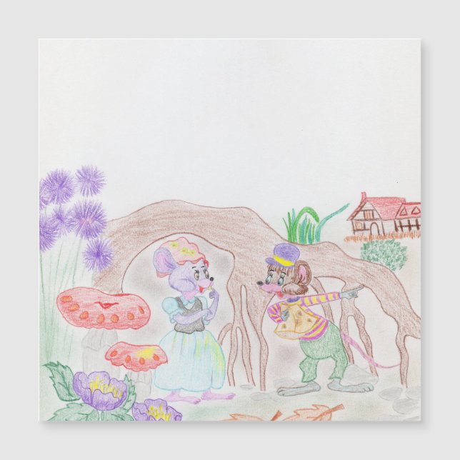Anpassningsbar Kids Artwork, två söta mus, blommor (Framsida)