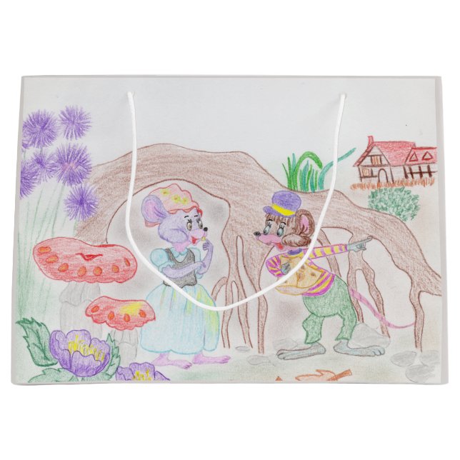 Anpassningsbar Kids Artwork, två söta mus, blommor (Framsidan)