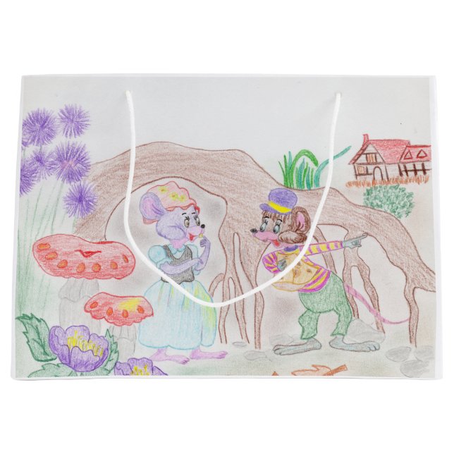 Anpassningsbar Kids Artwork, två söta mus, blommor (Framsidan)