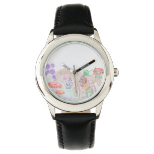 Anpassningsbar Kids Artwork, två söta mus, blommor Armbandsur