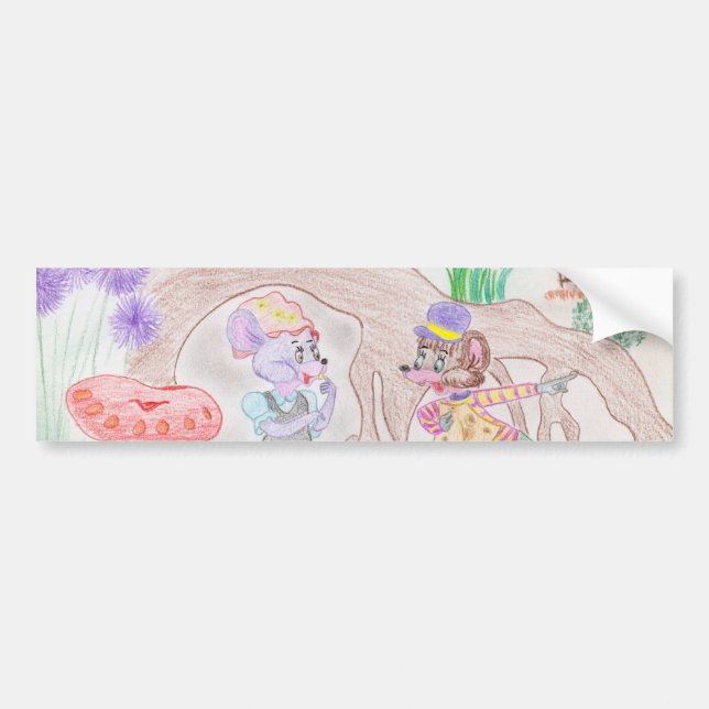 Anpassningsbar Kids Artwork, två söta mus, blommor Bildekal (Framsidan)
