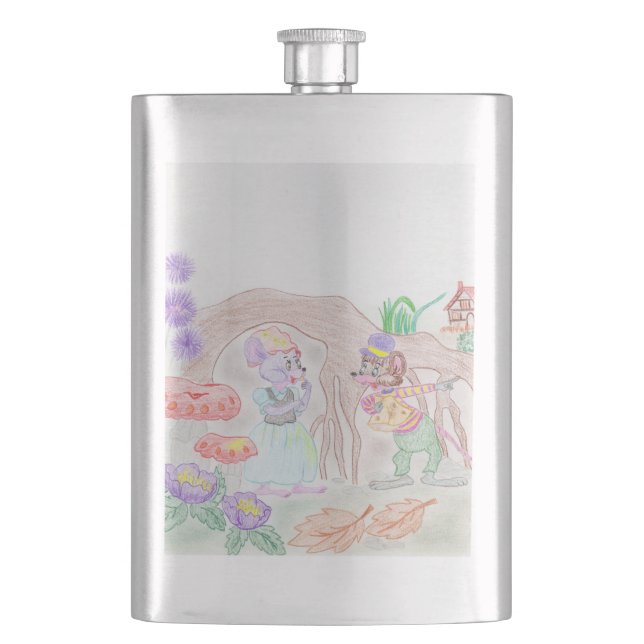 Anpassningsbar Kids Artwork, två söta mus, blommor Fickplunta (Framsidan)