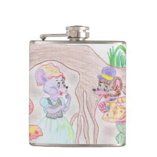 Anpassningsbar Kids Artwork, två söta mus, blommor Fickplunta