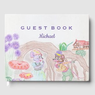 Anpassningsbar Kids Artwork, två söta mus, blommor Gästböcker