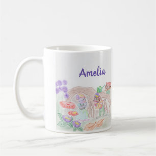 Anpassningsbar Kids Artwork, två söta mus, blommor Kaffemugg