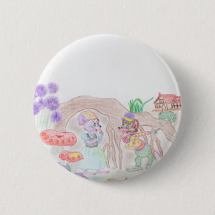 Anpassningsbar Kids Artwork, två söta mus, blommor Knapp