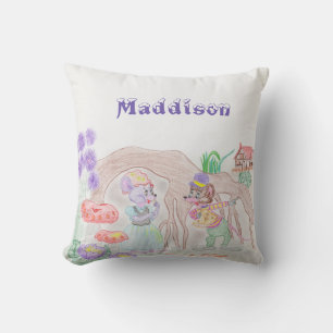Anpassningsbar Kids Artwork, två söta mus, blommor Kudde