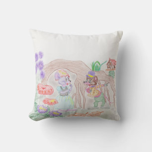 Anpassningsbar Kids Artwork, två söta mus, blommor Kudde