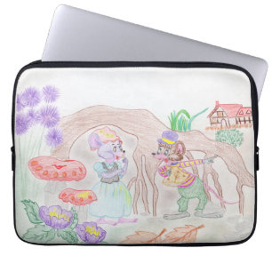 Anpassningsbar Kids Artwork, två söta mus, blommor Laptop Fodral