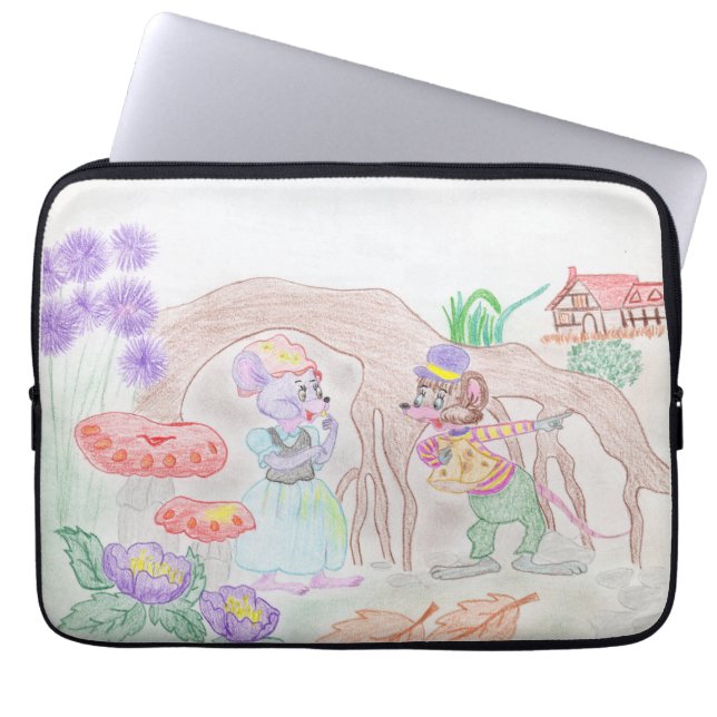 Anpassningsbar Kids Artwork, två söta mus, blommor Laptop Fodral (Framsidan)