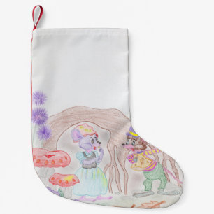 Anpassningsbar Kids Artwork, två söta mus, blommor Liten Julstrumpa
