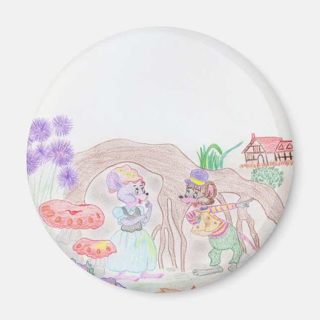 Anpassningsbar Kids Artwork, två söta mus, blommor Magnet (Framsidan)