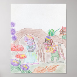Anpassningsbar Kids Artwork, två söta mus, blommor Poster
