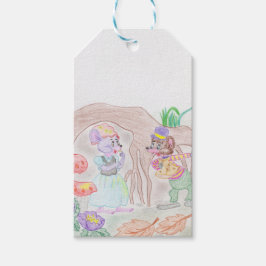 Anpassningsbar Kids Artwork, två söta mus, blommor Presentetikett