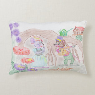 Anpassningsbar Kids Artwork, två söta mus, blommor Prydnadskudde