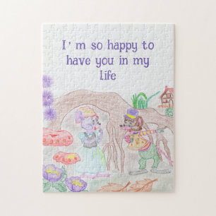 Anpassningsbar Kids Artwork, två söta mus, blommor Pussel
