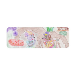 Anpassningsbar Kids Artwork, två söta mus, blommor Returadress Etikett