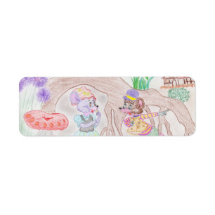 Anpassningsbar Kids Artwork, två söta mus, blommor Returadress Etikett