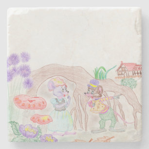 Anpassningsbar Kids Artwork, två söta mus, blommor Stenunderlägg