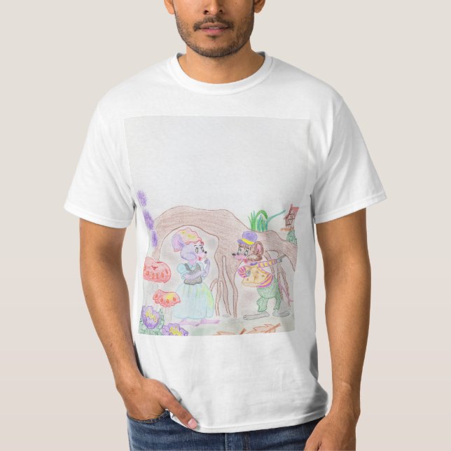 Anpassningsbar Kids Artwork, två söta mus, blommor T Shirt (Framsida)