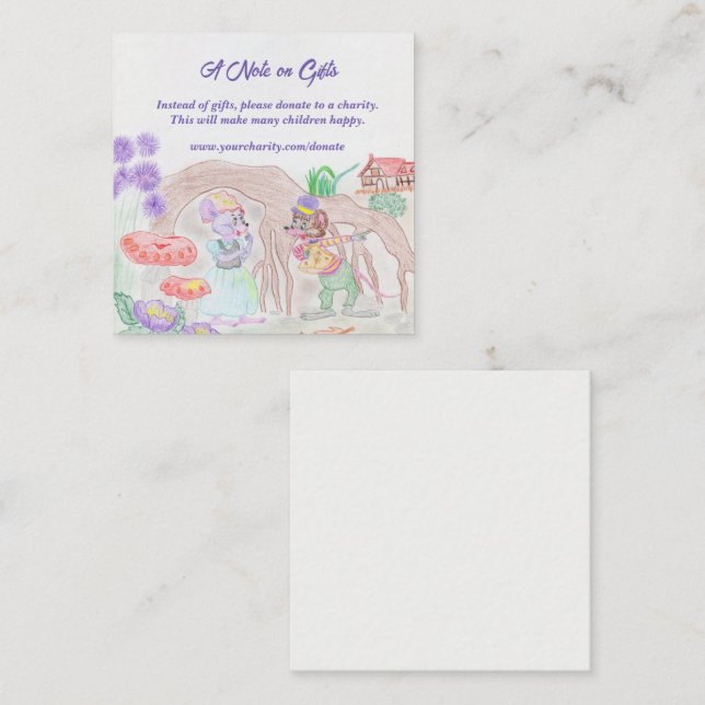 Anpassningsbar Kids Artwork, två söta mus, blommor Tilläggskort (Fram/baksida)