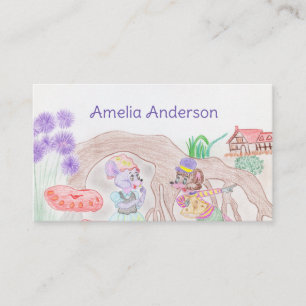 Anpassningsbar Kids Artwork, två söta mus, blommor Visitkort