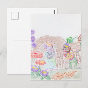 Anpassningsbar Kids Artwork, två söta mus, blommor Vykort