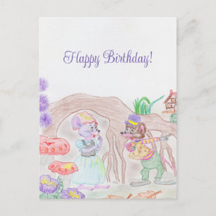 Anpassningsbar Kids Artwork, två söta mus, blommor Vykort