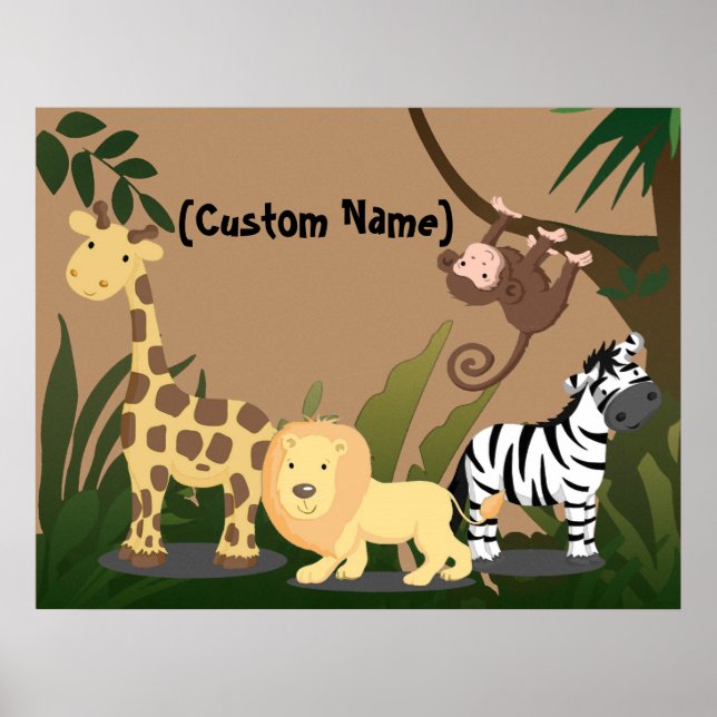 Anpassningsbar Kids Baby Namn JungleZoo Wall Art P Poster (Framsidan)