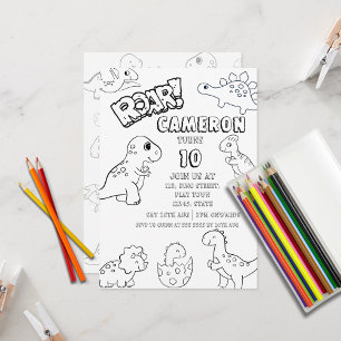 Anpassningsbar Kids Coloring Dinosaur for Boys & G Inbjudningar