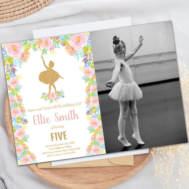 Anpassningsbar Kids Dance Party Inbjudan (Glitter Ballet Birthday Invitations with photo)