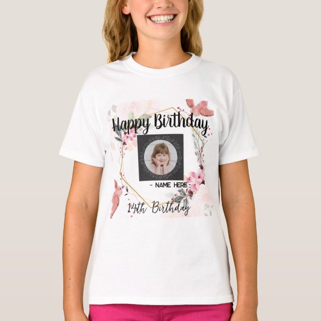 Anpassningsbar Kids Girl Basic Birthday önskemål T Shirt (Framsida)