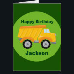 Anpassningsbar Kids Grattis på födelsedagen Constr Hälsningskort<br><div class="desc">En coola gult lastbil på ett kort för grönt av söt anpassningsbar för ett barn som tycker om att bygga fordon och bilar. Anpassa det här hälsningskortet i grattis på födelsedagen med småbarn eller barn i namn.</div>