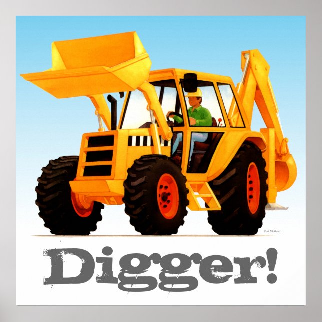 Anpassningsbar Kids Gult Digger Poster (Framsidan)
